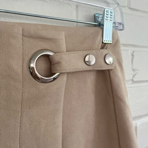 Tan Faux Suede Wrap Skirt with Ring Detail, SZ XS NWT - Picture 2 of 6